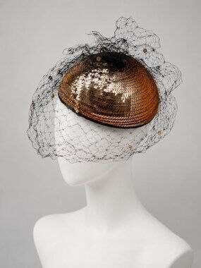Vintage Gold Sequin Net Veil Fascinator With hair Comb
